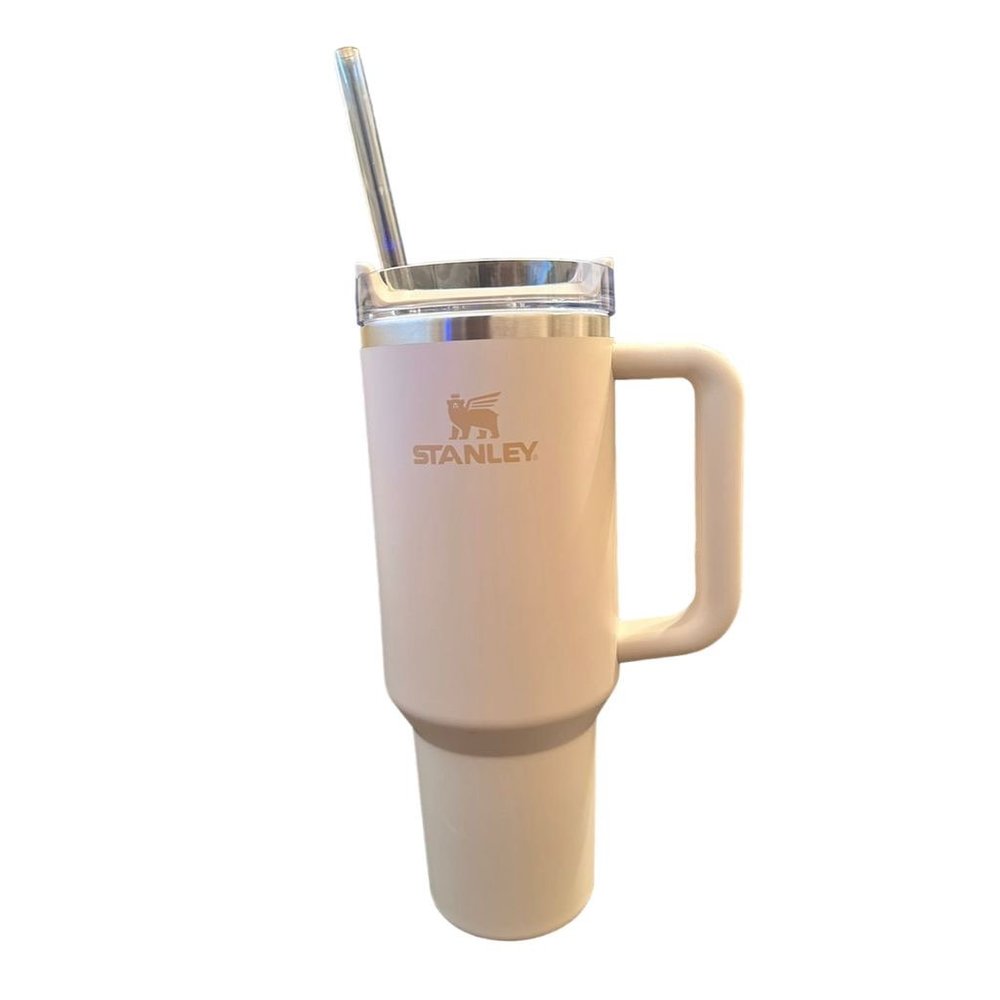 Stanley 40oz Beige Insulated Travel Mug with Handle, Straw & Lid
